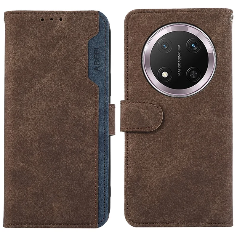 ABEEL For Honor Magic7 Lite 5G / X9c 5G / X60 Pro 5G Case Color Splicing Leather Flip Phone Cover RFID Blocking - Brown