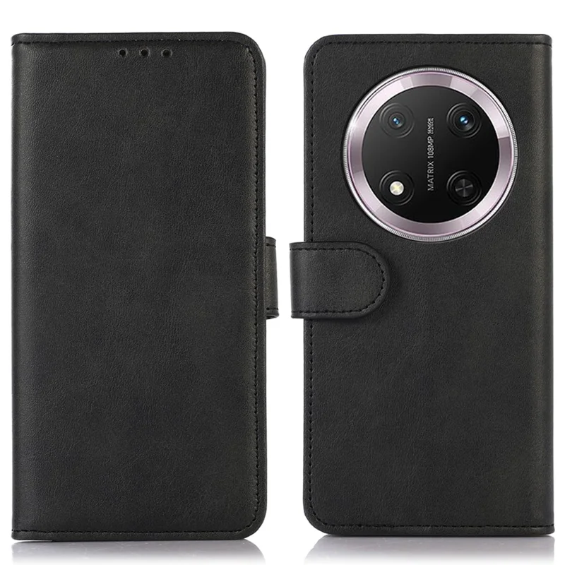 For Honor Magic7 Lite 5G / X9c 5G / X60 Pro 5G Case Cowhide Texture Leather Wallet Phone Cover with Stand - Black