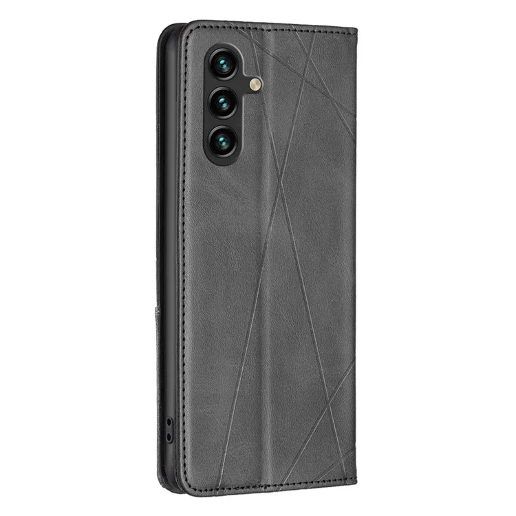 Für Samsung Galaxy A26 5G Hülle Kartenfächer Geometrieprägung Lederhandy-Cover - Schwarz