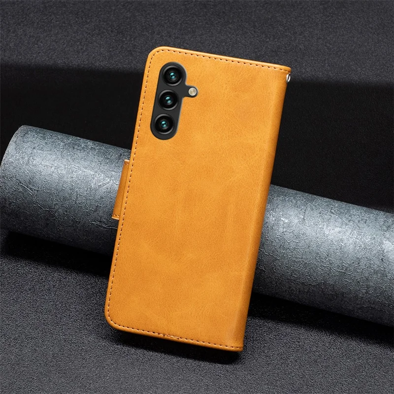 For Samsung Galaxy A56 5G Case Shockproof PU Leather Cover with Wallet Card Slots - Yellow