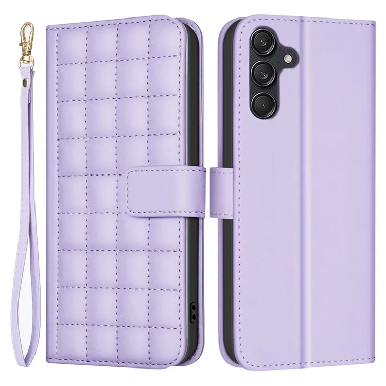 BINFEN COLOR BF34 para Samsung Galaxy A56 Funda de cuero tipo cartera con cuadrícula cuadrada - Morado claro