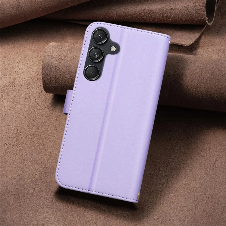 BINFEN COLOR BF34 para Samsung Galaxy A56 Funda de cuero tipo cartera con cuadrícula cuadrada - Morado claro