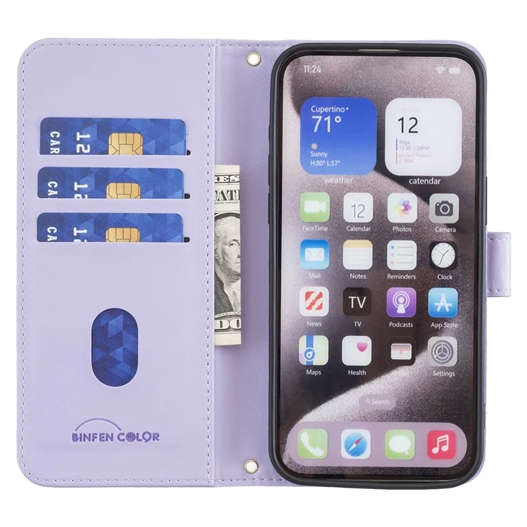 BINFEN COLOR BF34 para Samsung Galaxy A56 Funda de cuero tipo cartera con cuadrícula cuadrada - Morado claro