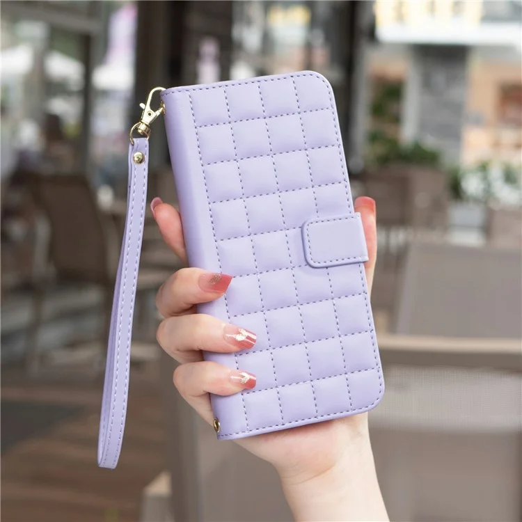 BINFEN COLOR BF34 para Samsung Galaxy A56 Funda de cuero tipo cartera con cuadrícula cuadrada - Morado claro