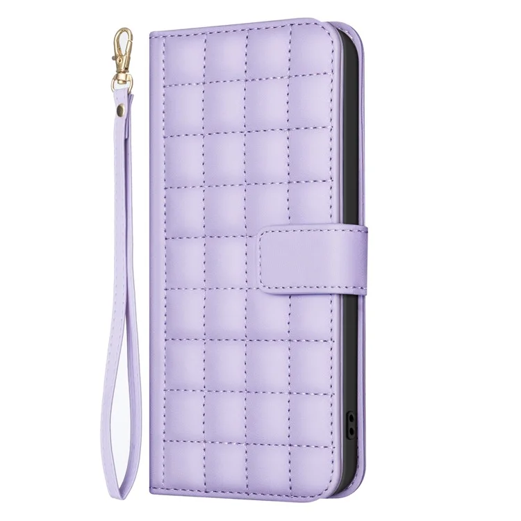 BINFEN COLOR BF34 para Samsung Galaxy A56 Funda de cuero tipo cartera con cuadrícula cuadrada - Morado claro