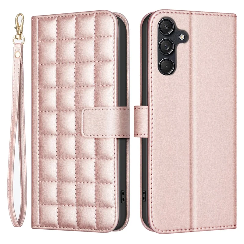 BINFEN COLOR for Samsung Galaxy A56 5G Leather Case Wallet Square Grid Phone Cover - Rose Gold