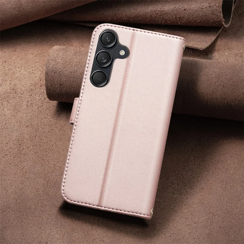 BINFEN COLOR for Samsung Galaxy A56 5G Leather Case Wallet Square Grid Phone Cover - Rose Gold
