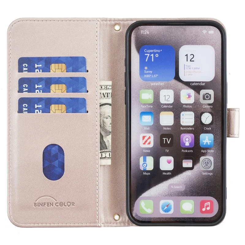 BINFEN COLOR for Samsung Galaxy A56 5G Leather Case Wallet Square Grid Phone Cover - Rose Gold