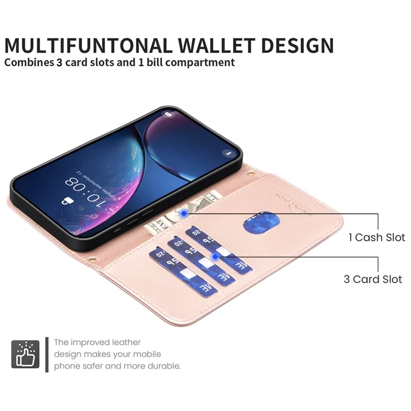 BINFEN COLOR for Samsung Galaxy A56 5G Leather Case Wallet Square Grid Phone Cover - Rose Gold