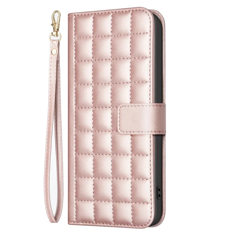 BINFEN COLOR for Samsung Galaxy A56 5G Leather Case Wallet Square Grid Phone Cover - Rose Gold