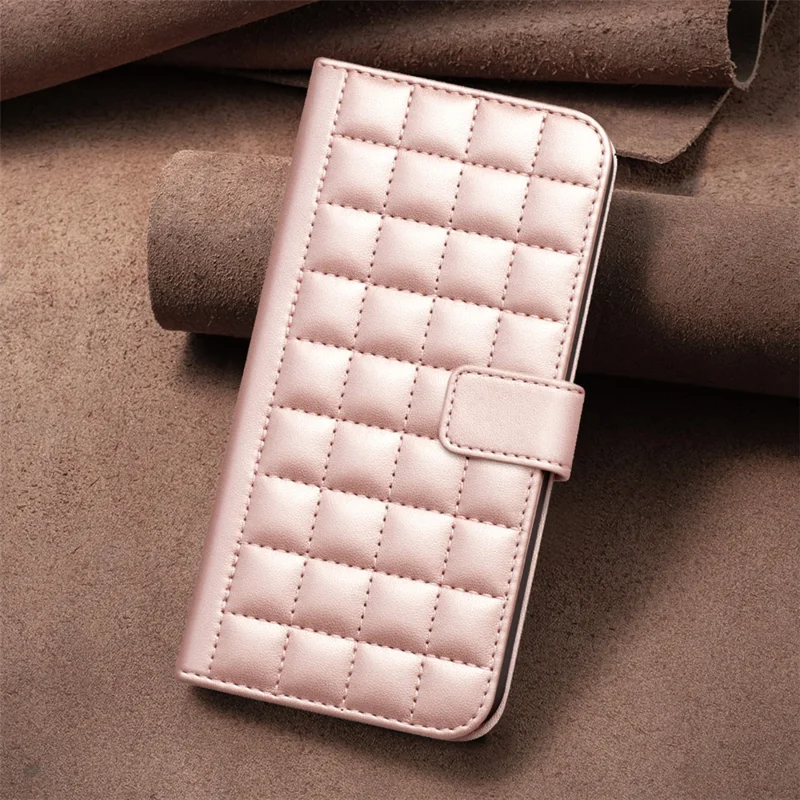 BINFEN COLOR for Samsung Galaxy A56 5G Leather Case Wallet Square Grid Phone Cover - Rose Gold