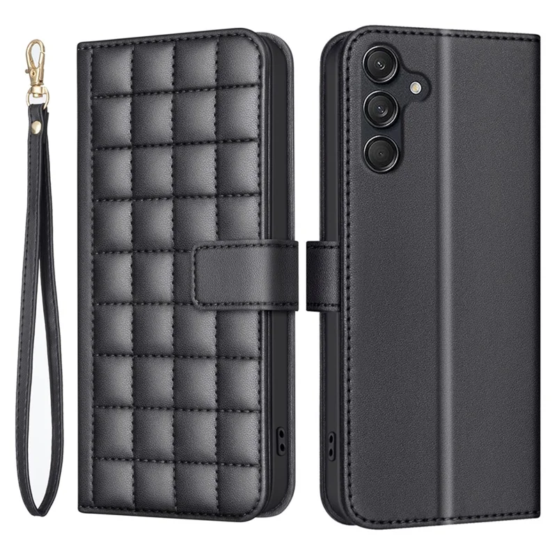 BINFEN COLOR for Samsung Galaxy A56 5G Leather Case Wallet Square Grid Phone Cover - Black