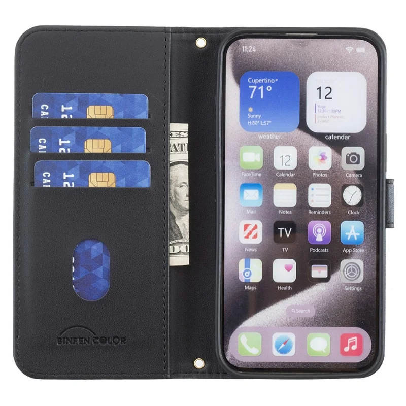 BINFEN COLOR for Samsung Galaxy A56 5G Leather Case Wallet Square Grid Phone Cover - Black