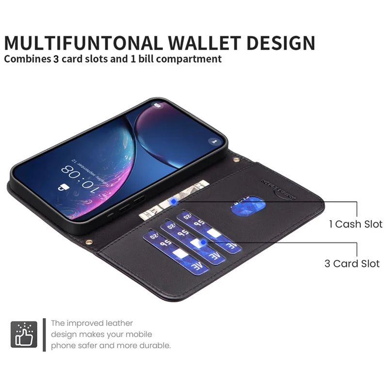 BINFEN COLOR for Samsung Galaxy A56 5G Leather Case Wallet Square Grid Phone Cover - Black