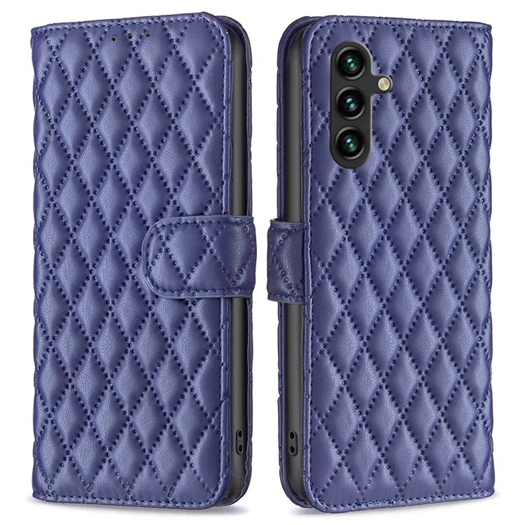 BINFEN COLOR BF Style-14 Funda para Samsung Galaxy A56 Cubierta de cuero con soporte con diseño de rombos - Azul