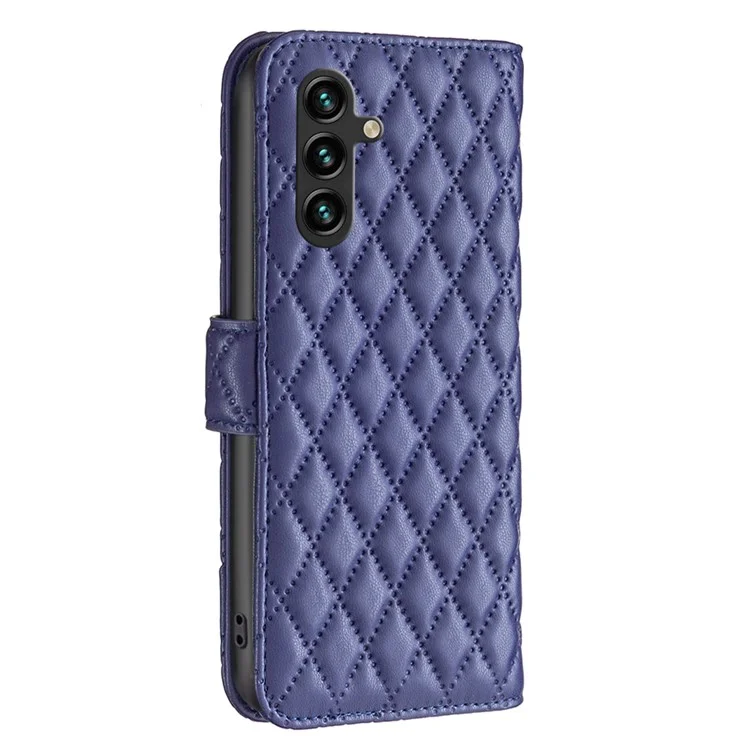 BINFEN COLOR BF Style-14 Funda para Samsung Galaxy A56 Cubierta de cuero con soporte con diseño de rombos - Azul