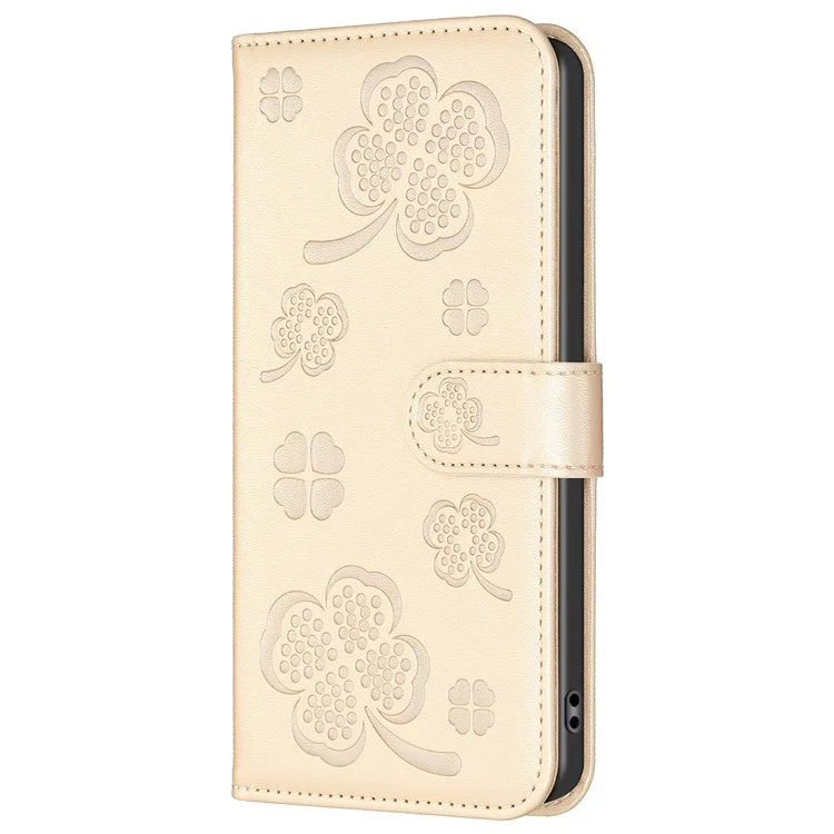 Capa para Samsung Galaxy A56 Padrão Trevo Carteira Suporte Visualização Capa de Telefone de Couro - Dourado