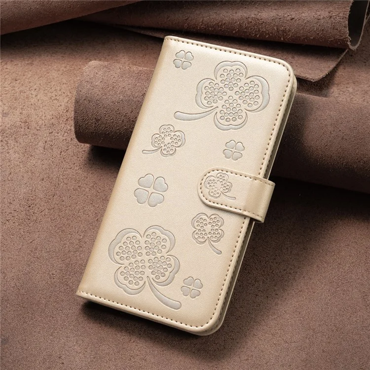 Capa para Samsung Galaxy A56 Padrão Trevo Carteira Suporte Visualização Capa de Telefone de Couro - Dourado