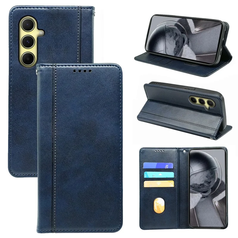 For Samsung Galaxy A56 5G Case Hidden Magnetic Closure Calf Texture Leather Phone Cover - Blue