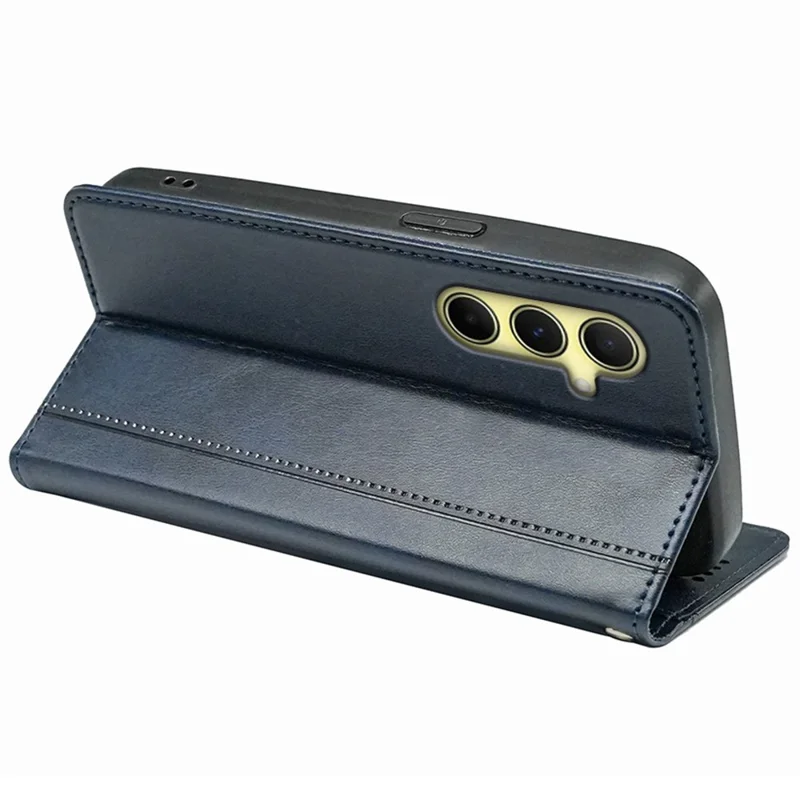 For Samsung Galaxy A56 5G Case Hidden Magnetic Closure Calf Texture Leather Phone Cover - Blue