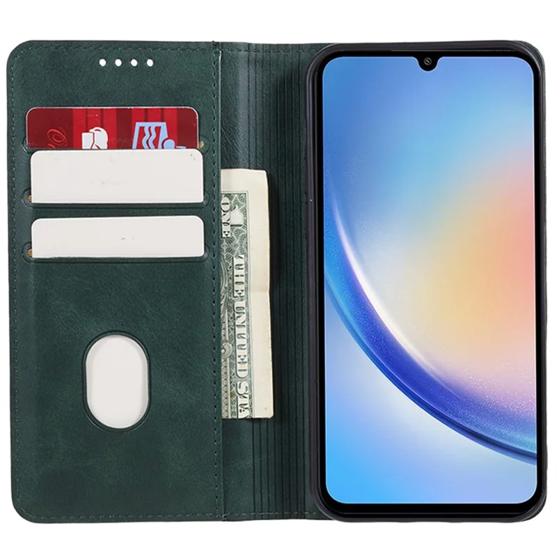 For Samsung Galaxy A56 5G Case Strong Magnetic PU Leather Phone Cover Calf Texture - Green