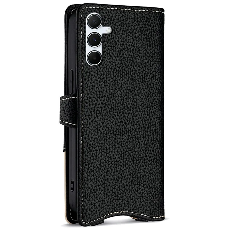 For Samsung Galaxy A56 5G Leather Case Wallet Stand Cover Irregular Tail Style with Chain Strap - Black