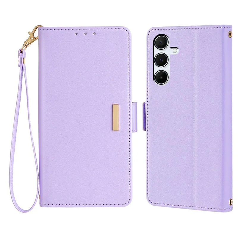 For Samsung Galaxy A56 5G Leather Wallet Case RFID Blocking Stand Cover with Hand Strap - Purple