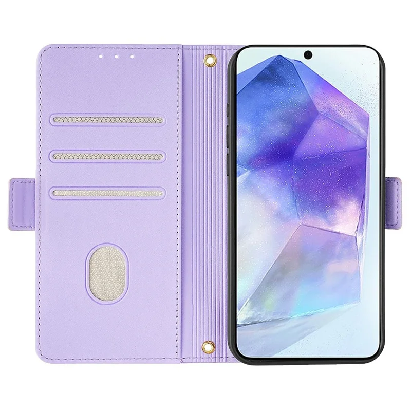 For Samsung Galaxy A56 5G Leather Wallet Case RFID Blocking Stand Cover with Hand Strap - Purple