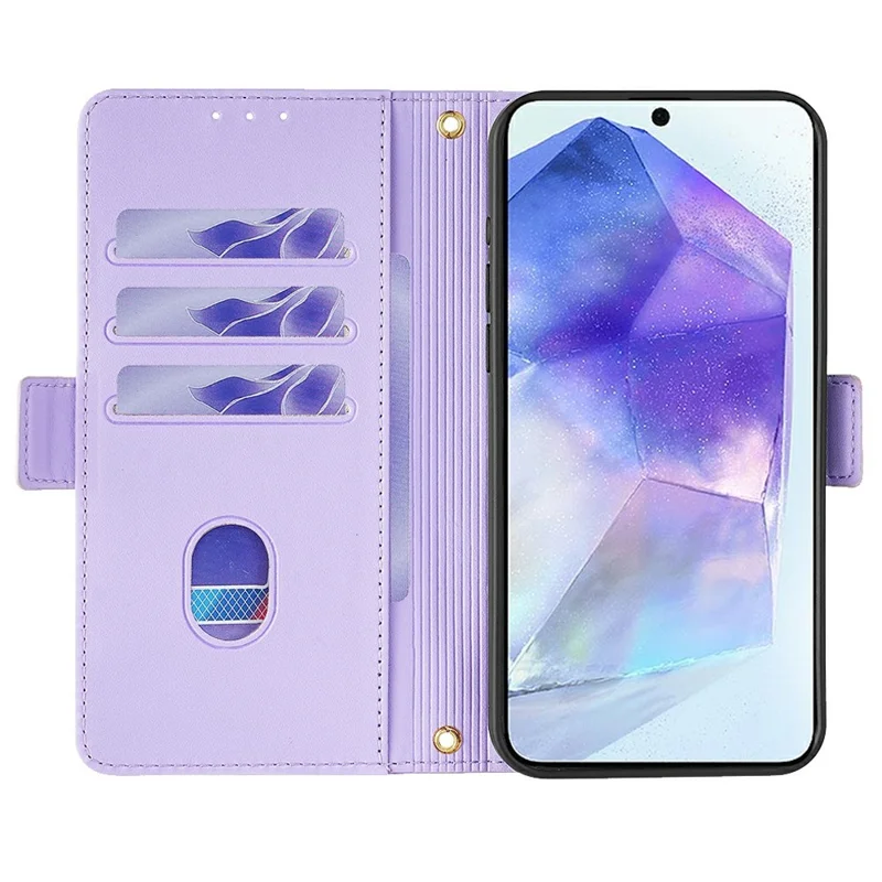 For Samsung Galaxy A56 5G Leather Wallet Case RFID Blocking Stand Cover with Hand Strap - Purple