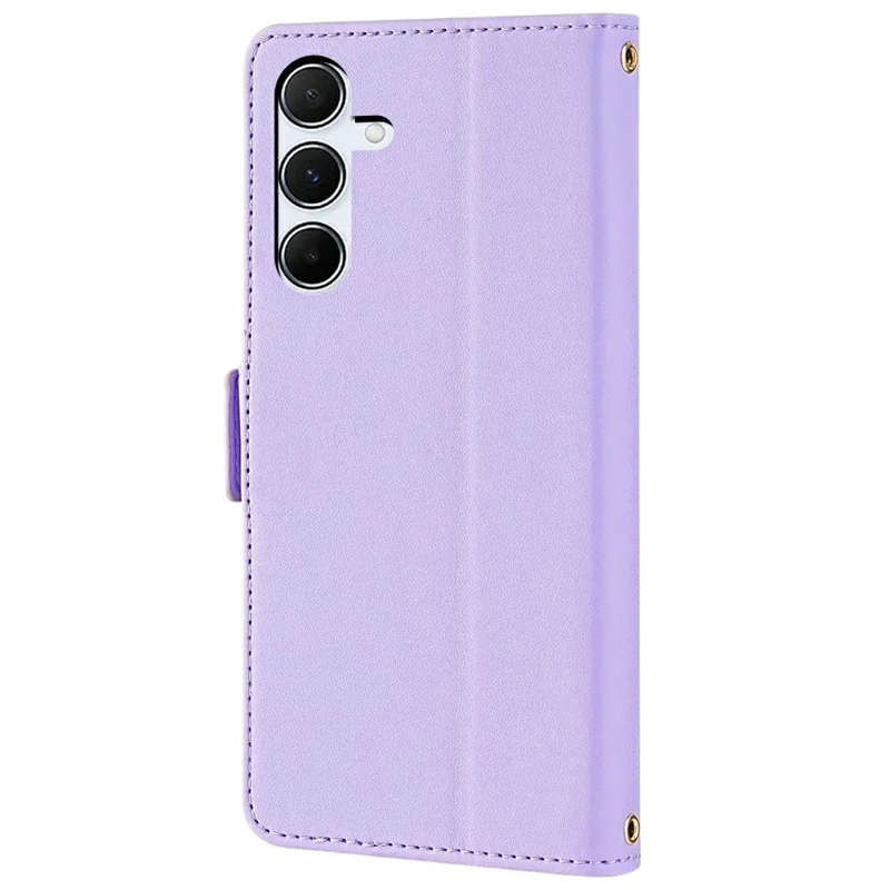 For Samsung Galaxy A56 5G Leather Wallet Case RFID Blocking Stand Cover with Hand Strap - Purple