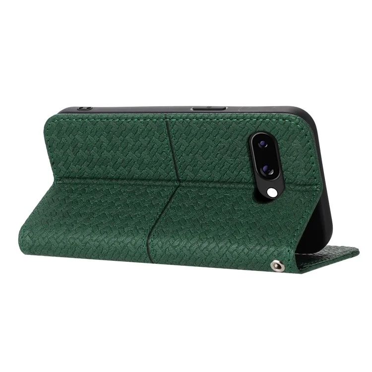 Custodia per Google Pixel 9a, texture intrecciata, in pelle PU, cover per telefono - Verde