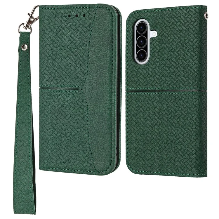 Étui pour Samsung Galaxy A36 5G, texture tressée en cuir PU, housse de téléphone portefeuille - Vert