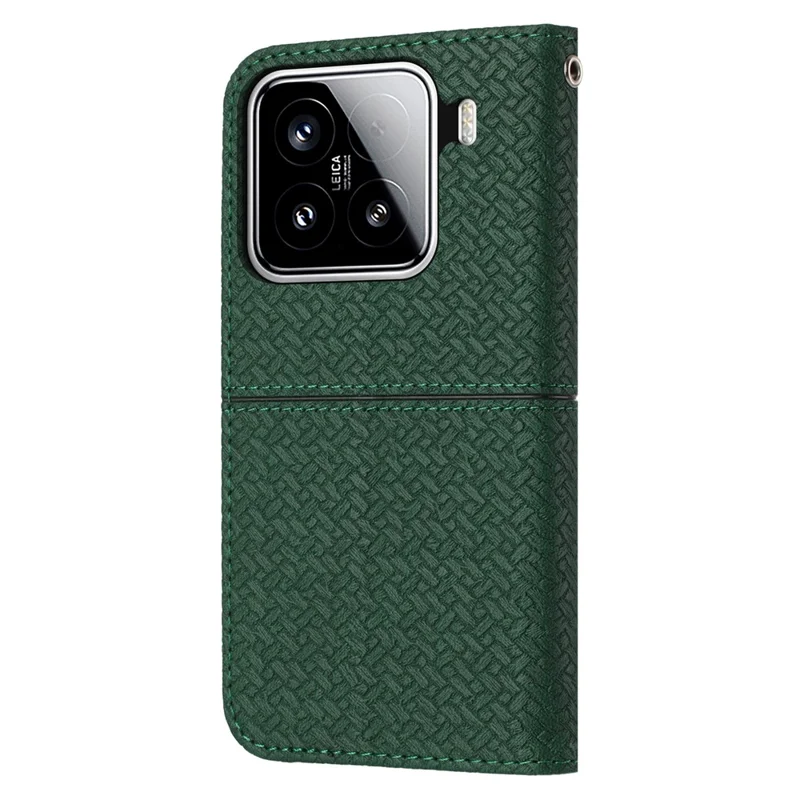 Étui pour Xiaomi 15 Texture tressée Housse en cuir PU portefeuille - Vert