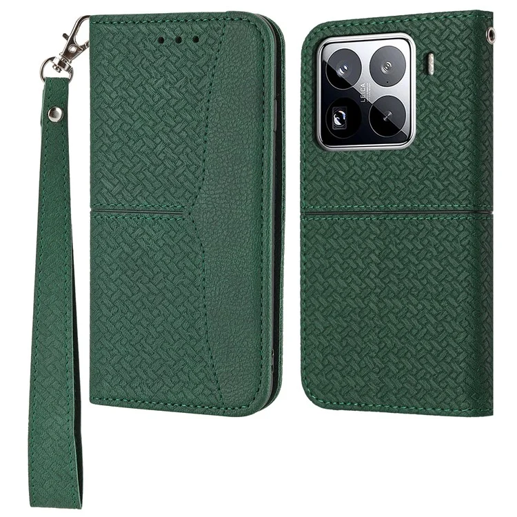 Für Xiaomi 15 Pro Hülle Gewebte Textur PU-Leder Brieftasche Handyhülle - Grün