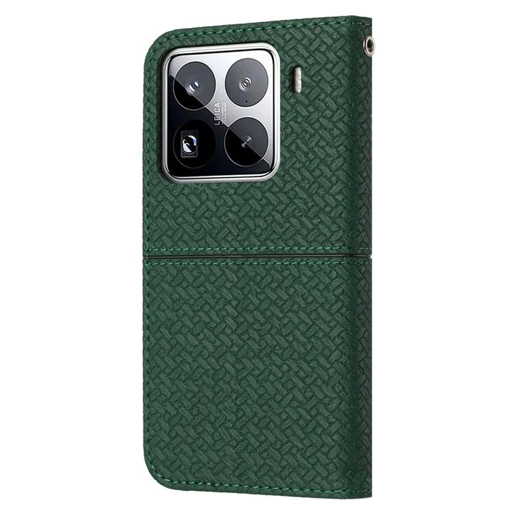 Für Xiaomi 15 Pro Hülle Gewebte Textur PU-Leder Brieftasche Handyhülle - Grün