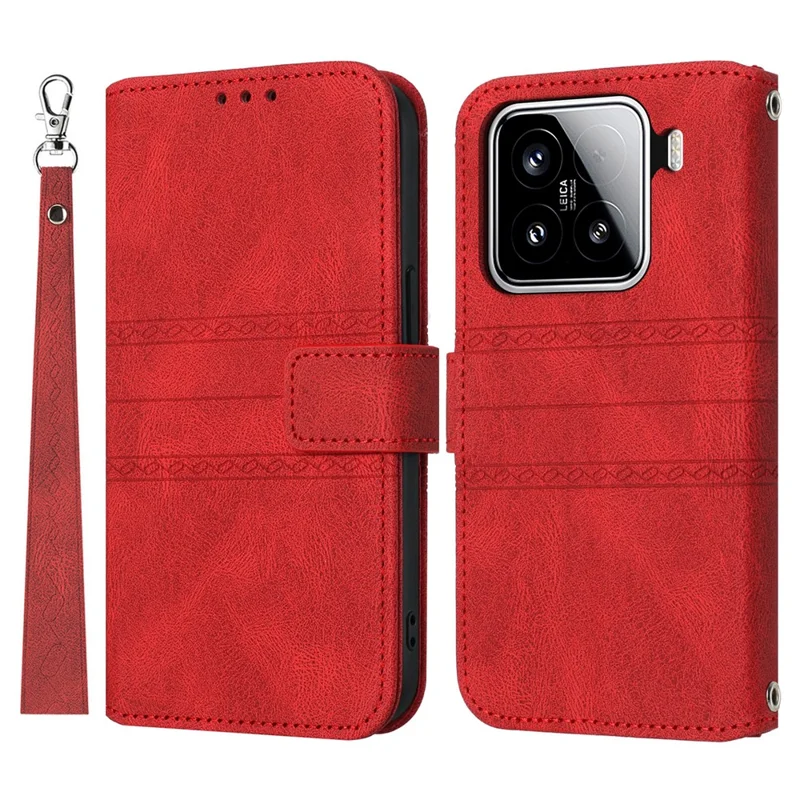 Funda de piel con tacto suave y estampado para Xiaomi 15 - Rojo