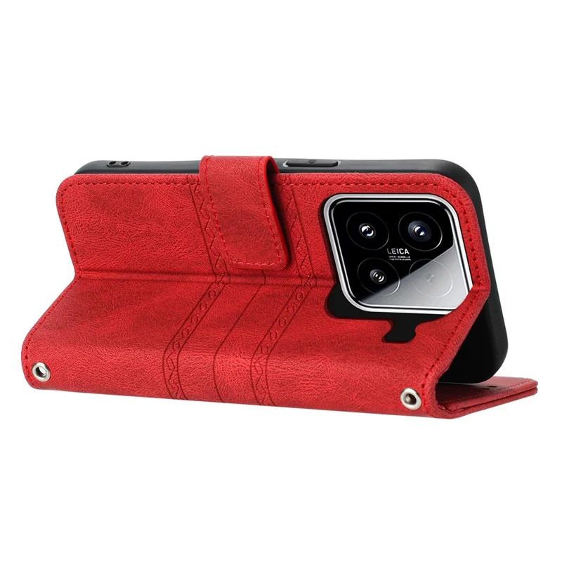 Funda de piel con tacto suave y estampado para Xiaomi 15 - Rojo