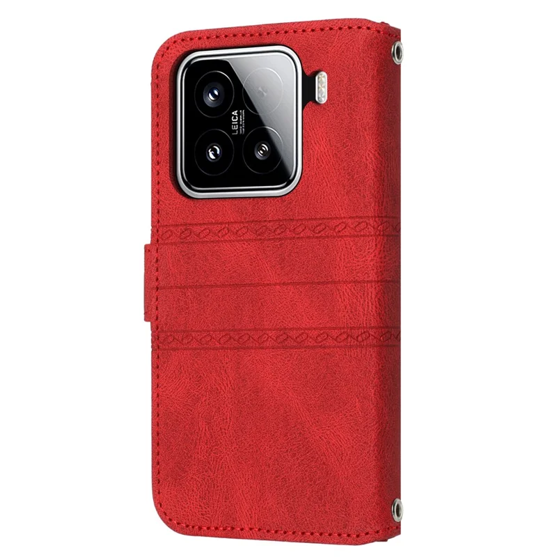 Funda de piel con tacto suave y estampado para Xiaomi 15 - Rojo