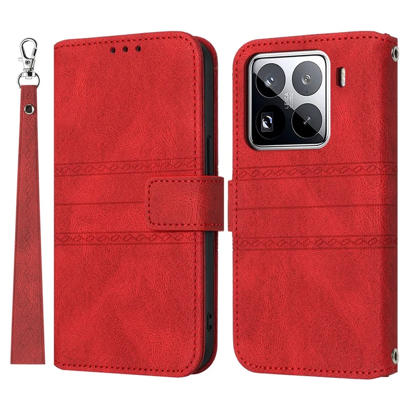 Für Xiaomi 15 Pro Hülle Brieftasche Haut-Berührung Leder geprägt Handyhülle - Rot