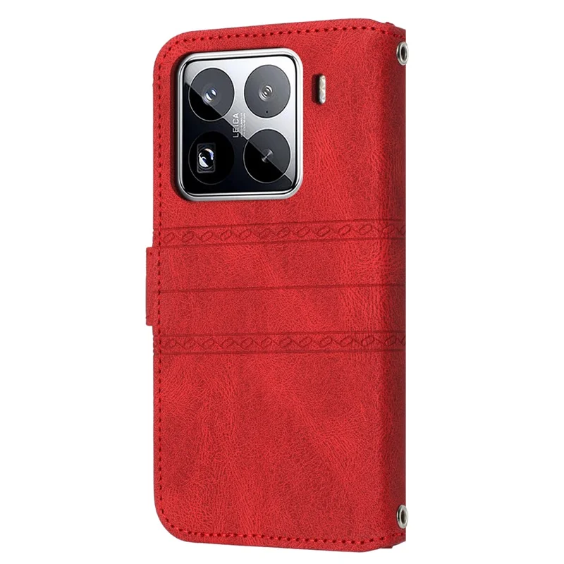 Für Xiaomi 15 Pro Hülle Brieftasche Haut-Berührung Leder geprägt Handyhülle - Rot