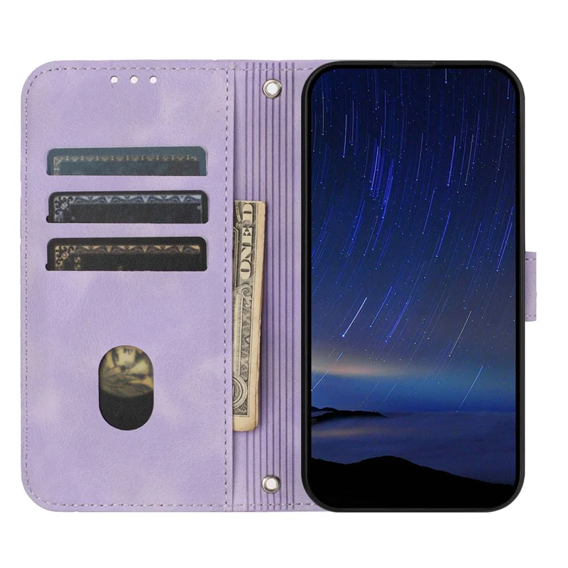Coque pour Samsung Galaxy A36 5G Imprinted Line Leather avec sangle pratique - Violet