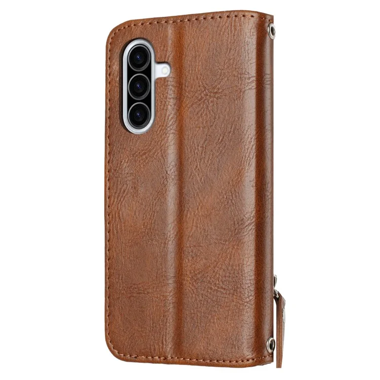 Funda para Samsung Galaxy A36 5G con bolsillo con cremallera, cubierta de teléfono de cuero con correa para el hombro cruzada - Marrón