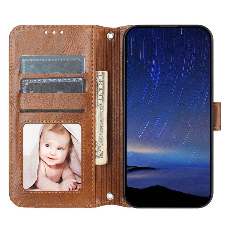 Funda para Samsung Galaxy A36 5G con bolsillo con cremallera, cubierta de teléfono de cuero con correa para el hombro cruzada - Marrón