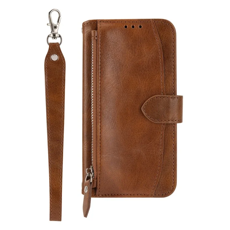 Funda para Samsung Galaxy A36 5G con bolsillo con cremallera, cubierta de teléfono de cuero con correa para el hombro cruzada - Marrón