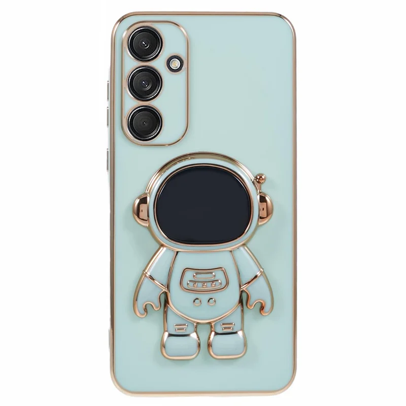 For Samsung Galaxy A15 5G Case Electroplating Soft TPU Phone Cover with Astronaut Hidden Kickstand - Cyan