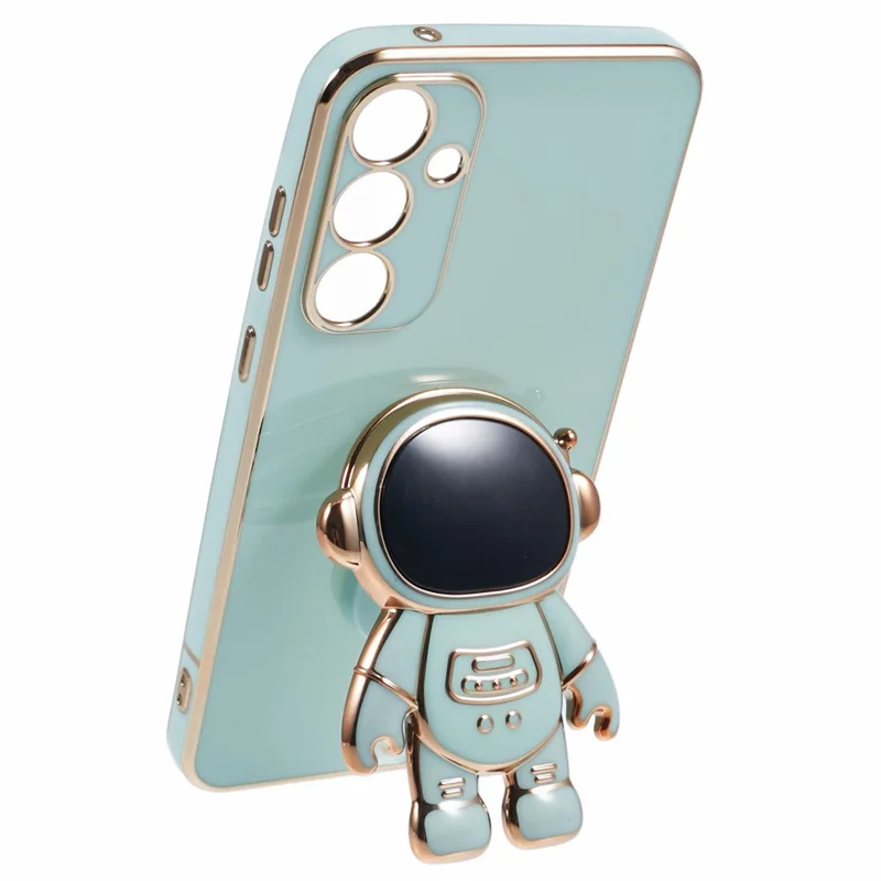 For Samsung Galaxy A15 5G Case Electroplating Soft TPU Phone Cover with Astronaut Hidden Kickstand - Cyan