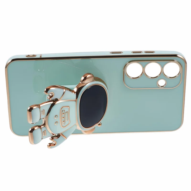 For Samsung Galaxy A15 5G Case Electroplating Soft TPU Phone Cover with Astronaut Hidden Kickstand - Cyan