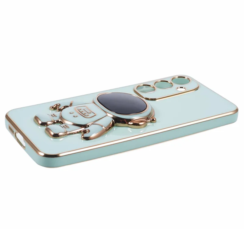 For Samsung Galaxy A15 5G Case Electroplating Soft TPU Phone Cover with Astronaut Hidden Kickstand - Cyan