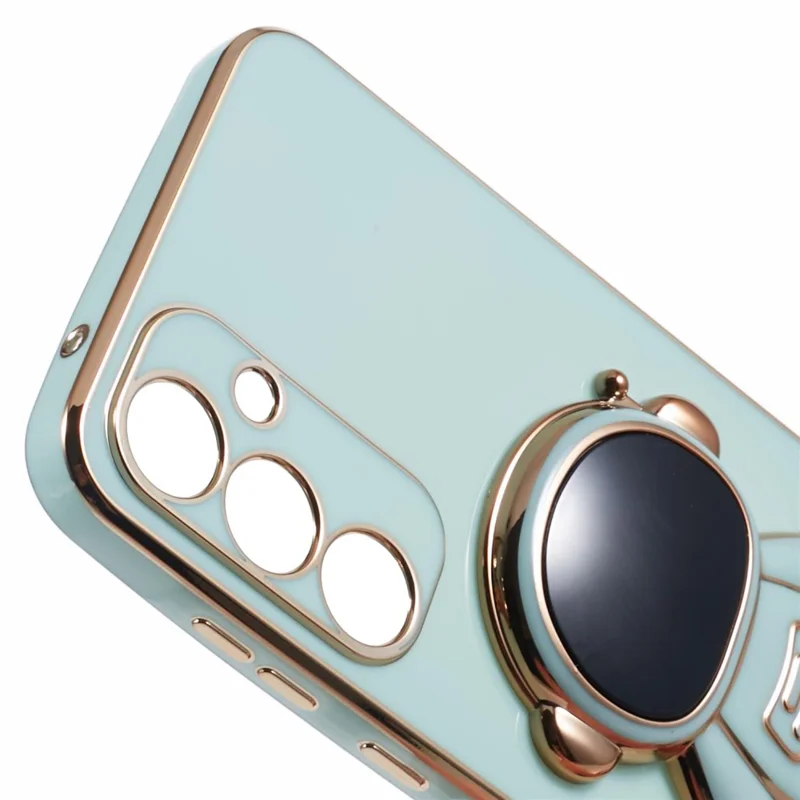 For Samsung Galaxy A15 5G Case Electroplating Soft TPU Phone Cover with Astronaut Hidden Kickstand - Cyan