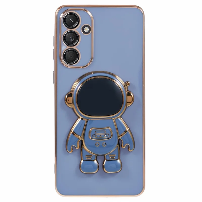 For Samsung Galaxy A15 5G Case Electroplating Soft TPU Phone Cover with Astronaut Hidden Kickstand - Grey